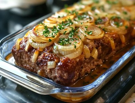 French Onion Meatloaf Flavorful Side French Onion Meatloaf, Easy Dinner Dishes, Smoked Meatloaf, Carmelized Onions, French Onion Dip, Beef Meatballs, Ground Beef Casserole, Sauteed Spinach, Aip Recipes