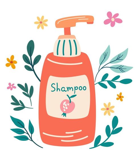 Shampoo. Natural Organic Skin Care Products. Natural shampoo for hair. Cosmetics with herbs for body. Modern vector cartoon illustrations isolated on a white background. Hair Care Illustration, Shampoo Drawing, Shampoo Background, Shampoo Illustration, Shampoo Advertisement, Herbal Hair Growth, Shampoo Natural, Hair Cosmetics, Organic Skin Care Products