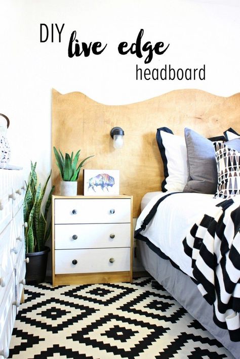 Live Edge Headboard, Diy Live Edge, Plywood Headboard, Make Your Own Headboard, Diy Wood Headboard, Headboard Art, Headboard Diy, Headboard Ideas, Diy Nightstand