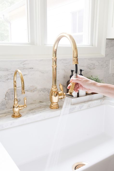 Unlacquered brass kitchen faucets exude timeless charm and elevates your culinary space to new heights. A brass kitchen faucet offers a unique and captivating look that will enhance the aesthetics of any kitchen. Waterstone Kitchen Faucet, Brass Kitchen Faucets, Gold Sink Faucet, Plumbing Showroom, Unlacquered Brass Kitchen, Unlacquered Brass Kitchen Faucet, Waterworks Kitchen, Unlacquered Brass Faucet, Brass Sink Faucet