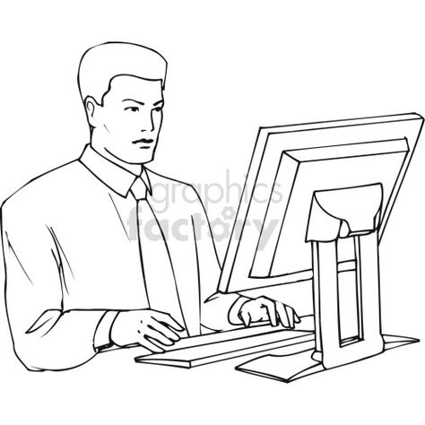 Engineer Drawing Sketch, Drawing Of A Computer, Computer All Parts Drawing, Man On Computer, Sitting At Computer, Businessman Drawing, Computer Clipart Black And White, Teacher Drawing, Computer Drawing