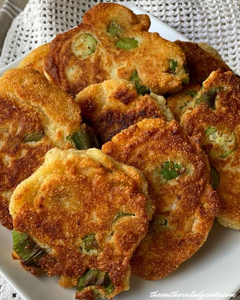 Okra Patties Recipe, Okra Fritters, Squash Fritters, The Southern Lady Cooks, Southern Lady Cooks, Okra Recipes, Fritters Recipe, Salad Pasta, Southern Lady