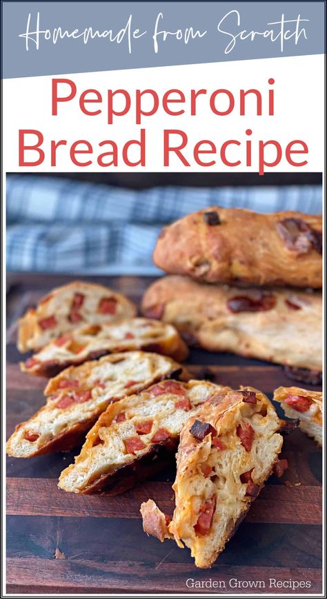 This pepperoni bread recipe is made with simple ingredients, pepperoni, and mozzarella cheese. It's the perfect game day appetizer. Homemade Pepperoni Bread, Homemade Pepperoni Garlic Bread, Prosciutto Bread Recipe, Pepperoni Twist Bread, Sourdough Pepperoni Cheese Bread, Appetizer Recipes Pepperoni, Artisan French Bread Recipe, Pepperoni Cheese Bread, Pepperoni Bread Recipe