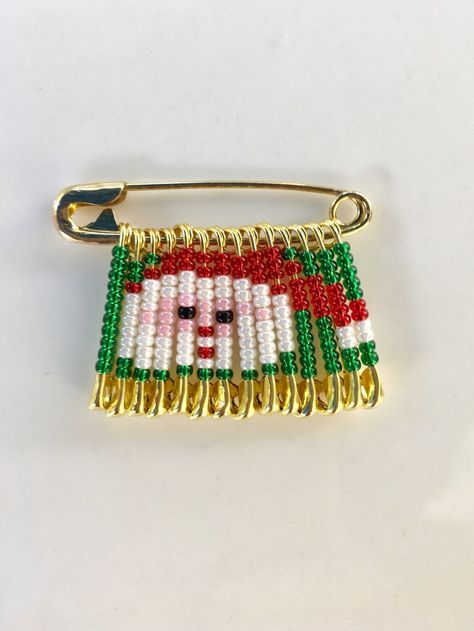 Santa Pin Beaded Santa Pin Holiday Gift Stocking Stuffer | Etsy Safety Pin Jewelry Patterns, Safety Pin Art, Safety Pin Crafts, Safety Pin Jewelry, Safety Pin Brooch, Handmade Birthday Gifts, Seed Bead Patterns, Handmade Pins, Beaded Crafts