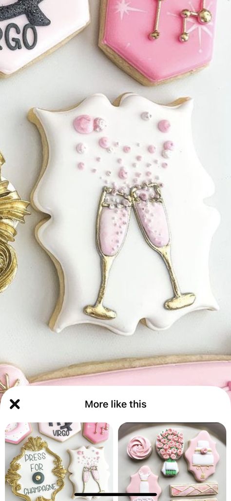 Champagne Glasses Cookies, Mimosa Cookies Decorated, Couples Shower Cookies Decorated, Pearl Cookies Decorated, Engagement Decorated Cookies, Bride To Be Cookies Decorated, Pearls And Prosecco Cookies, Wedding Dress Cookies Decorated, Champagne Cookies