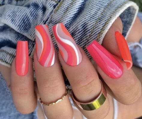 Bright Summer Nails Designs, Orange Acrylic Nails, Pink Tip Nails, Classy Nail Designs, Stylish Nails Designs, Vibrant Nails, Nails 2024, Pink Acrylic Nails, Neon Nails