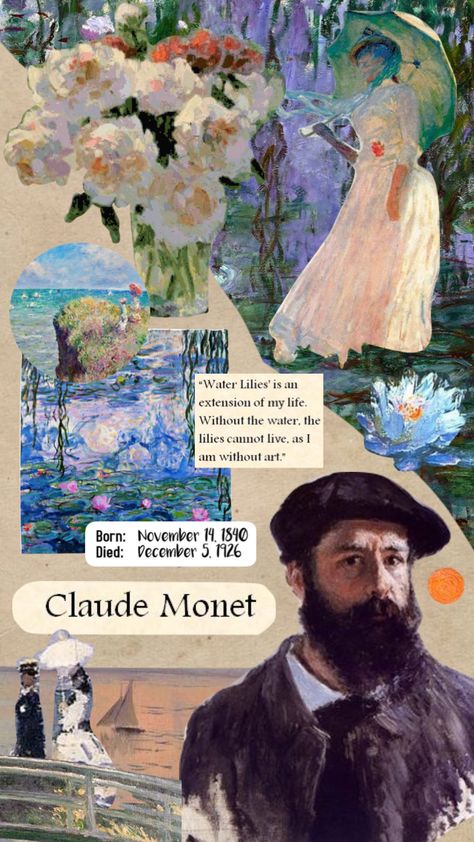 love letter to my favourite artist. the one and only claude monet <3 Artist Research Page, Art Alevel, Claude Monet Paintings, Claude Monet Art, Gcse Art Sketchbook, A Level Art Sketchbook, Monet Art, Monet Paintings, Musical Art