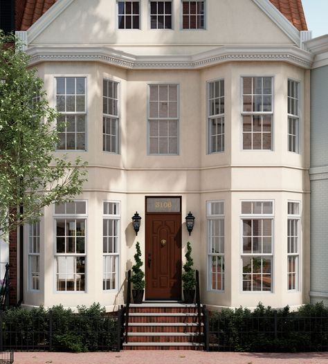 Double Bay Window Exterior, Two Story Bay Window Exterior, House With Bay Window Exterior, Bay Window Exterior, Window World, Window Exterior, Street Appeal, Washington House, Vinyl Windows