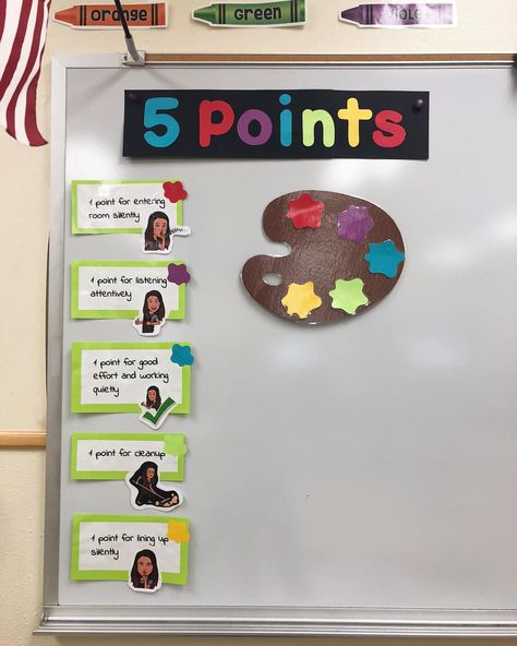 Going to implement the 5 point system in my Art Room, this year. Each class will work together to “Fill Their Palette”! Similar concept to… Art Room Elementary School, Art Room Management, Art Classroom Setup Elementary, Art Classroom Posters Free Printable, Art Classroom Inspiration, Tab Art Room Elementary, Art Room Door Decoration, Elementary Art Classroom Decor, Art Room Ideas Classroom