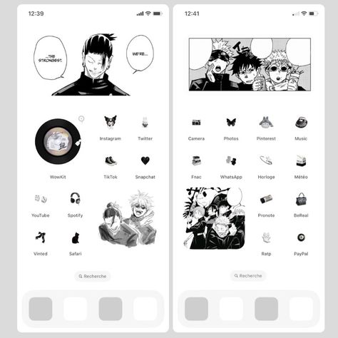 Jjk Ios 16 Wallpaper, Ios 16 Anime Ideas, Jujutsu Kaisen Theme Phone, Jujutsu Kaisen Homescreen Layout, Phone Inspiration Kpop, Manga Homescreen Layout, Jjk Ios Layout, Jjk Phone Layout, Jjk Homescreen Layout