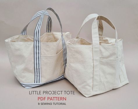 A reversible tote bag with lots of pockets and side ties. Available for instant download to print at home and start sewing straightaway :~) Sew A Bag, Sac Tote Bag, Utility Tote Bag, Canvas Bag Design, Purse Ideas, Reversible Tote, Sewing Bags, Canvas Bags, Bag Patterns To Sew