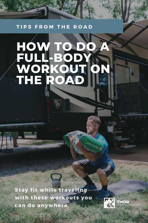 Stay fit while on the road with these workouts you can do pretty much anywhere, with options for bodyweight exercises or using added weights. They can be done inside your RV, outside on the grass, or in some secluded spot you find on a hike or in a park. Bodyweight Exercises, Resistance Workout, Camper Life, Fitness Experts, Travel Workout, Effective Workouts, Stay In Shape, Fitness Trainer, Bodyweight Workout