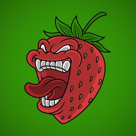 Crazy Cartoon Characters, Food Character Design, 90s Artwork, Dory Drawing, Angry Anime Face, Strawberry Character, Logo Design Food, Moda Disco, Crazy Character