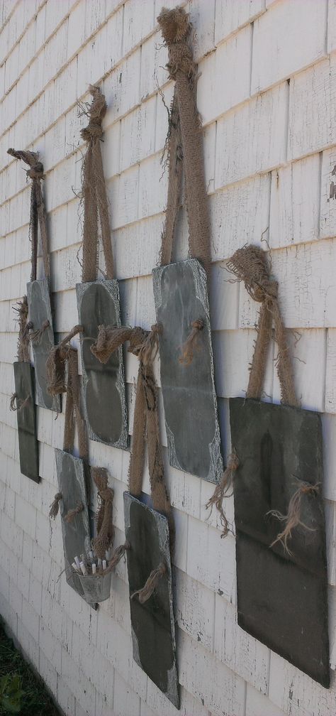 Antique Slate Chalkboards and Shabby Nested Burlap Galvanized Metal Chalk Bucket.  Photo by OldHouseChic. Slate Tile Crafts, Chalk Bucket, Slate Shingles, Small Projects Ideas, Slate Roof Tiles, Slate Art, Galvanized Buckets, Painted Slate, Tiles Ideas