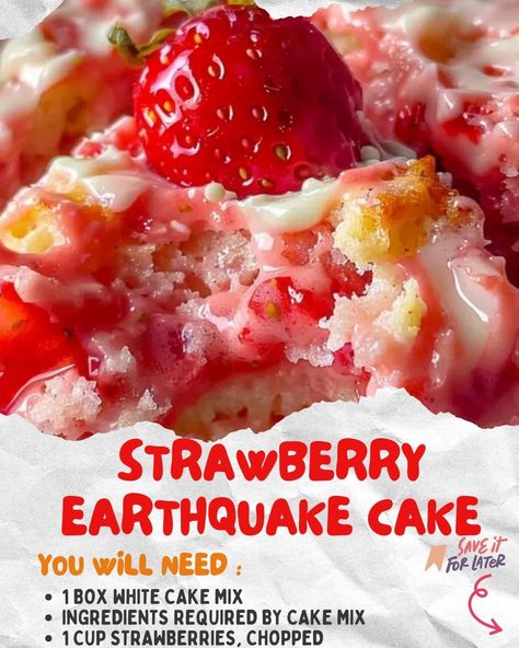 Box Strawberry Cake, Earthquake Cake, Cake Mix Ingredients, Strawberry Cake Mix, Strawberry Dessert Recipes, White Cake Mixes, Strawberry Desserts, Cake Mix Recipes, Strawberry Cake