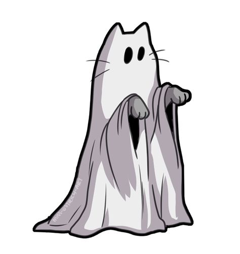 Check out this spooky cutie! Available as t-shirts, sweaters, stickers, and more! #cat #halloween #spooky #cute #ghost #pumpkin #witch #bat Ghost Cat Drawing, Halloween Cat Illustration, Backgrounds Halloween, Spooky Cats, Ghost Theme, Ghost Stickers, Cutest Cats Ever, Ghost Drawing, Halloween Wallpaper Backgrounds