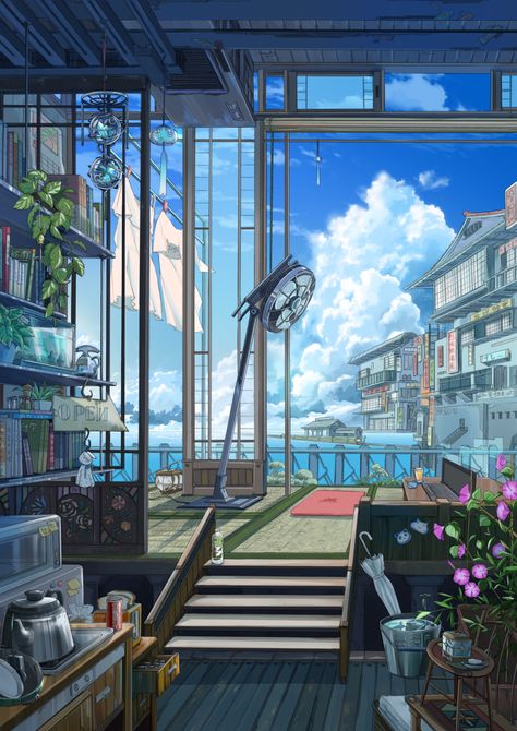 anime-landscape-scenic-electric-fan-buildings-anime Yuumei Art, Arte 8 Bits, Japon Illustration, Have Inspiration, 판타지 아트, Art And Illustration, Environment Concept Art, Anime Scenery Wallpaper, Drawing Tutorials