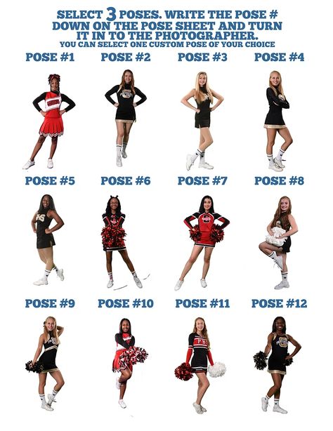 Studio Cheer Pictures, Cheer Photo Hairstyles, Cute Cheerleader Poses, Cheer Images, Cheer Pose Reference, Peewee Cheer Photography Poses, Cheerleader Board Ideas, Cheerleading Action Shots, Individual Cheer Photos