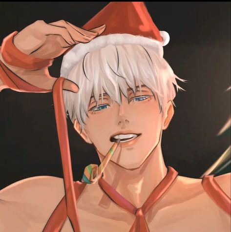 Gojo With Santa Hat, Gojo Fanart Spicy, Gojo Hot Daddy Icon, Christmas Icons Aesthetic, Ju Jitsu, Anime Soul, Hottest Anime Characters, Anime Guys Shirtless, Gojo Satoru