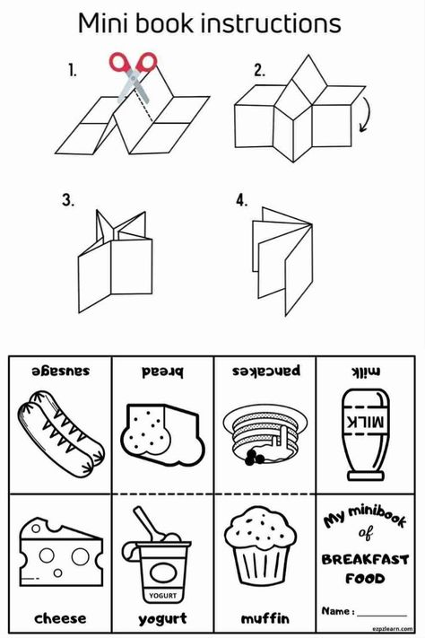 More fun with your teaching with Free Printable Mini Coloring Book with English vocabulary topic BREAKFAST FOOD with instruction worksheets for ESL teachers using for kindergarten, preschool and so on you can either download or print directly from our website. Mini Coloring Book, Fall Preschool Activities, English Activities For Kids, Coloring Books For Adults, Learning English For Kids, Books For Adults, Flashcards For Kids, English Lessons For Kids, English Activities