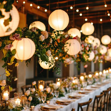 Elevate Your Spring Wedding with These Three Enchanting Ways to Combine Simple Paper Lanterns and Florals! – Sarah Romanowski Wedding Design Floral Paper Lanterns, Paper Lanterns Wedding Decor, Whimsical Wedding Florals, Hanging Florals Wedding, Wedding Lantern Decor, Paper Lanterns Decor, Hanging Floral Wedding, Chinese Lanterns Wedding, Hanging Lanterns Wedding