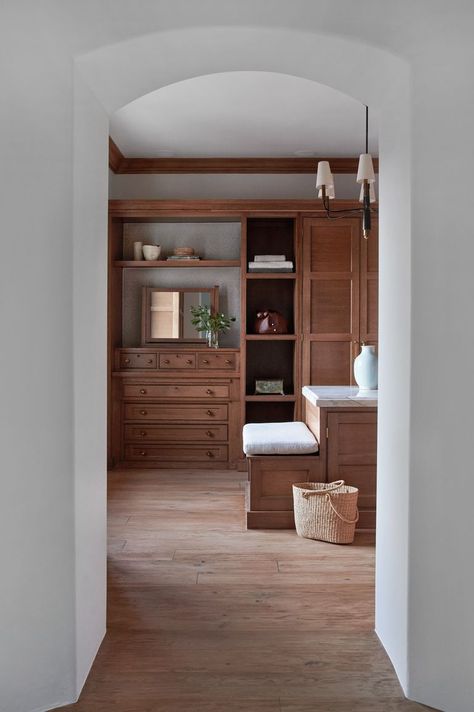 Wood Walk In Closet, Wood Closet, Gorgeous Closet, Make A Closet, California Closets, Patio Tiles, Amber Interiors, New York Apartment, Flipping Houses