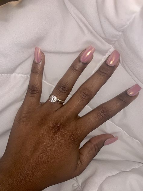 Pink With Chrome Nails, Short Pink Chrome Nails, Pink Chrome Nails Square, Chrome Nails Square, Baby Pink Chrome Nails, Short Chrome Nails, Light Pink Chrome Nails, Pink With Chrome, Chrome Pink Nails