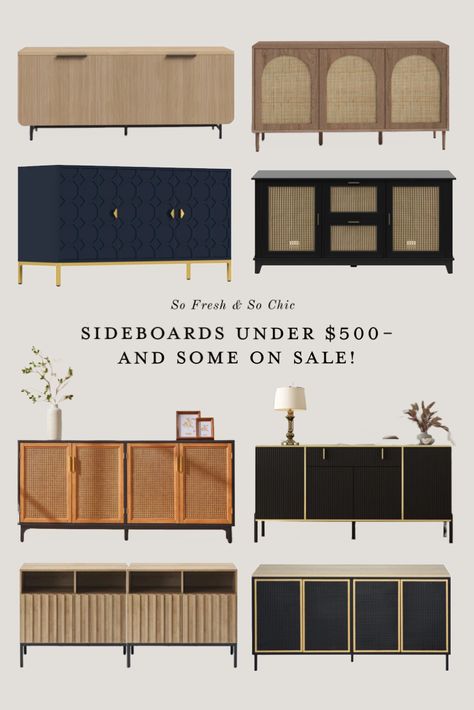 Sideboards under $500 and some on sale! - Buffet cabinet - dining room furniture - cane and wood sideboard - black metal sideboard - minimalist wood sideboard - three drawer sideboard - two cabinet sideboard - navy blue sideboard - Wayfair sale Follow my shop @sofreshandsochic on the @shop.LTK app to shop this post and get my exclusive app-only content! #liketkit #LTKhome #LTKsalealert @shop.ltk https://liketk.it/4fPZG Console Buffet Table, Low Buffet Cabinet Dining Room, Black And Cane Sideboard, Black Cane Sideboard, Fluted Buffet Cabinet, Modern Organic Sideboard, Cane Buffet Cabinet, Anthropologie Sideboard, Cb2 Sideboard