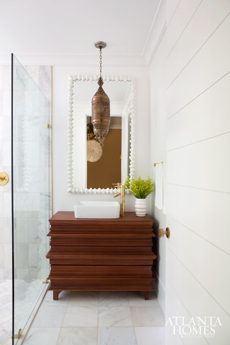 A Modern Move - AH&L Crown Molding In Bathroom, Molding In Bathroom, Modern Eclectic Bathroom, Crown Molding Modern, English Room, Eclectic Bathroom, Atlanta Homes, In Bathroom, House On A Hill