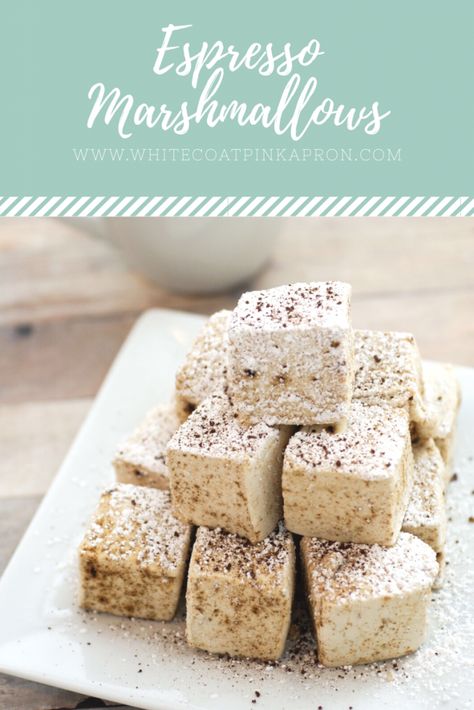 Espresso Marshmallows Homemade Coffee Marshmallows, Espresso Marshmallows, Marshmallow Syrup Coffee, Fancy Marshmallows, Marshmallow Recipe Ideas, Gourmet Marshmallow Recipe, Marshmallows Recipes, Marshmellow Treats, Marshmallow Ideas