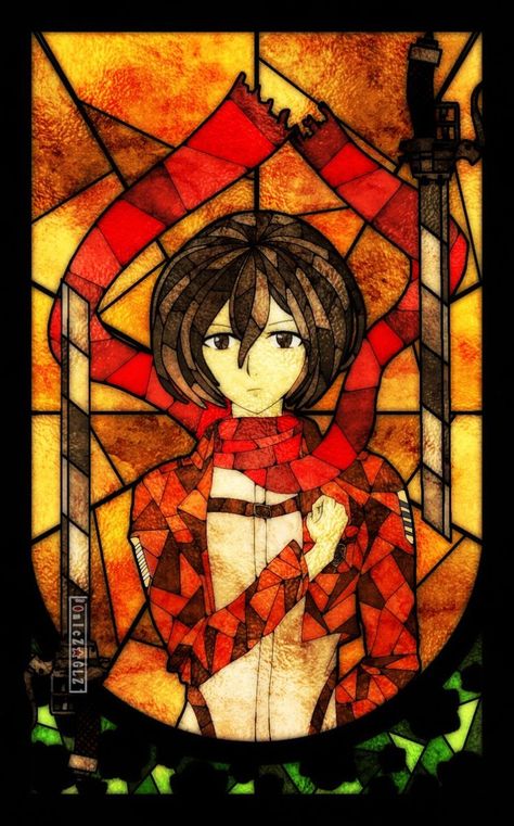 Anime Stained Glass Patterns, Slayer Tattoo, Inuyasha Fan Art, Stained Glass Paint, Mikasa Ackerman, Stained Glass Art, Glass Painting, Mosaic Art, Cosplay Anime