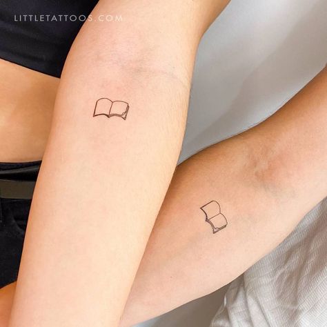 Minimalistic matching book temporary tattoo for best Matching Best Friend Book Tattoos, Bookish Matching Tattoos, Friend Book Tattoo, Bookish Best Friend Tattoos, Matching Book Tattoos For Best Friends, Best Friend Book Tattoos, Minimalist Tattoo Matching, Minimalist Best Friend Tattoos, Matching Book Tattoos