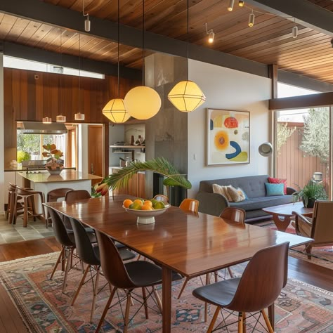 The Ultimate Mid-Century Modern Dining Room: Proven Tips for a Stunnin House Design Interior Dining Room, Southern Mid Century Modern, Mid Century Modern Update, 60s Dining Table, Mcm Dining Table And Chairs, 60s Modern Home Decor, Mid Century California Home, Mid Mod Decor, Mediterranean Mid Century Modern