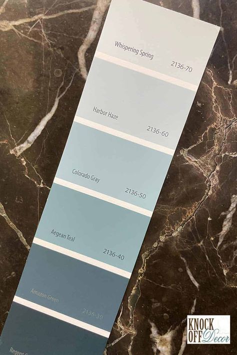 BM-Aegean-teal-single-palette Benjamin Moore Agean Teal, Benjamin Moore Aegean Teal, Aegean Teal, Teal Door, Coastal Paint Colors, Coastal Paint, Blue Green Paints, White Tile Backsplash, Office Paint