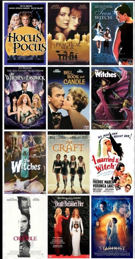 Movies With Witches, Best Witchy Movies, Witches From Movies, Witchy Movies To Watch, Aesthetic Fall Movies, Fall Witchy Aesthetic, Witchy Movies List, Old Halloween Movies, Witch Movies List