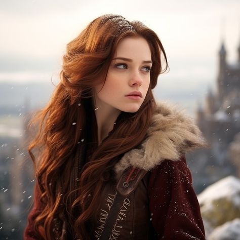 Rose at the start of "the Rose and the Thorn" Red Hair Medieval, Red Headed Characters, Fantasy Long Hair, Pelo Cafe, Female Character Inspiration, Aesthetic People, Redhead Girl, Fantasy Aesthetic, Arte Fantasy