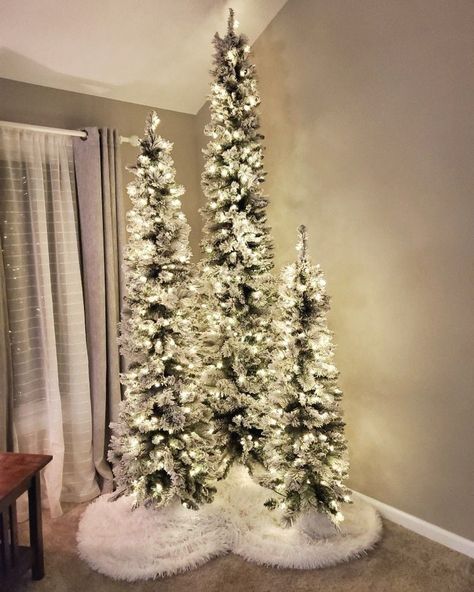 Set Of Christmas Trees, Christmas Tree In Middle Of Room, Three Christmas Trees Together Ideas, 3 Christmas Trees Together, Multiple Christmas Trees Together, Pencil Christmas Tree Decorated Ideas, Pencil Tree Decorating Ideas Christmas, Pencil Tree Decorating Ideas, Hobby Lobby Christmas Trees