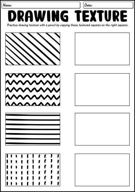 These art pattern worksheets are great for fostering creativity and cognitive development in children. They provide an engaging way to explore and practice different design elements. Try incorporating these worksheets into your child's daily routine for an enjoyable and educational experience. #ArtEducation #CreativeLearning #PatternDesigns #artpatternworksheets Texture Art Ideas, Texture Examples, Art Worksheets Printables, Op Art Lessons, Mondrian Art, Pattern Worksheet, Creativity Exercises, Texture Drawing, Symmetry Art