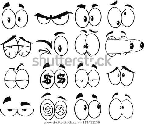 Find Black White Cartoon Funny Eyes Set stock images in HD and millions of other royalty-free stock photos, illustrations and vectors in the Shutterstock collection. Thousands of new, high-quality pictures added every day. Drawing Eyes Easy, Black And White Drawing Ideas, Drawing Ideas Eyes, Cartoon Sketch Drawing, Black White Cartoon, Funny Eyes, Nursery Drawings, Cartoon Faces Expressions, Cartoon Eyes Drawing