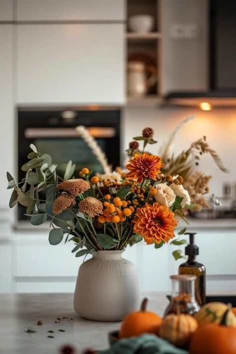 Functional and Chic Thanksgiving Theme Kitchen Ideas Thanksgiving Kitchen Island, Kitchen Thanksgiving Decor, Thanksgiving Decor Aesthetic, Thanksgiving Kitchen Decorations, Aesthetic Fall Kitchen, Theme Kitchen Ideas, Cozy Fall Aesthetic Kitchen, Fall Home Aesthetic Kitchen, Kitchen Fall Decorating Ideas 2024