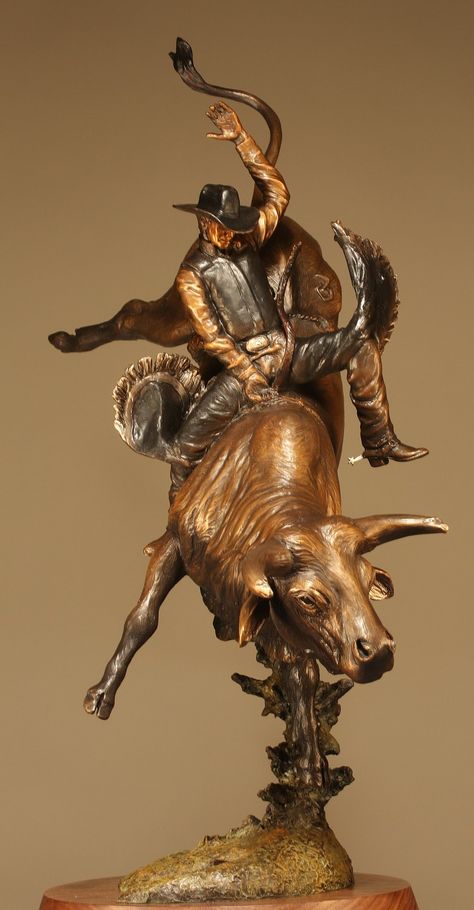 Western Sculpture, Western Artwork, Animal Illustration Art, Bronze Art, Art Village, Bronze Figurine, Sculpture Garden, Bull Riding, Cowboy Art