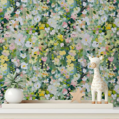 Modern Acrylic Painted Flowers Floral Pattern Wallpaper Yellow And White Flowers, Designs Wallpaper, Artistic Room, Floral Pattern Wallpaper, Stylish Wallpaper, Chic Wallpaper, Patterns Flowers, Wallpaper Modern, Acrylic Flowers