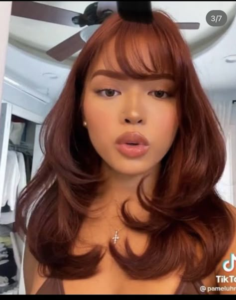 Breakup Makeover, Copper Bangs, Copper Hair With Bangs, Sleek Short Hair, Cheveux Oranges, Hair Color Orange, Wine Hair, Hair Color Caramel, Ginger Hair Color