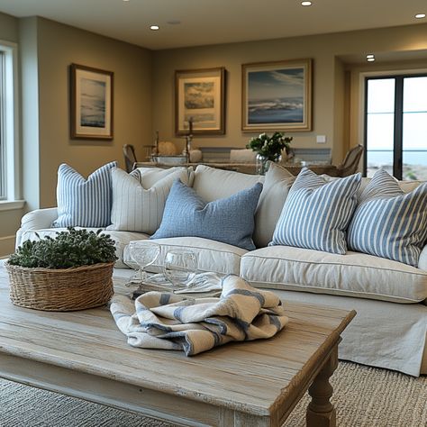 Coastal Elegance Home Decor Ideas - Hamptons House Decor, Warm Coastal Living Room, Coastal Grandmother Decor, Nantucket Style Living Room, Beach Condo Interior, Coastal Lounge Room, Coastal Grandmother Home, Nantucket Style Homes Interior, Coastal Modern Living Room