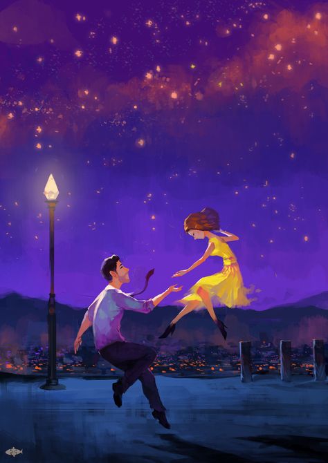 lalaland, Tu Na on ArtStation at https://www.artstation.com/artwork/AP84y Here's To The Fools Who Dream, Damien Chazelle, Image Couple, I Love Cinema, The Greatest Showman, Love Movie, Emma Stone, Film Serie, Movie Art