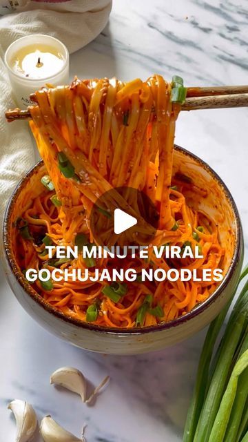 Ayushi Gupta-Mehra on Instagram: "GOCHUJANG NOODLES! 

With over 40m+ combined views (AND COUNTING!), this has been my most popular recipe of all times! Fiery yet creamy, there’s really nothing quite like it … Seeing the remakes and reading firsthand how much you’ve loved the dish too, has honestly been as gratifying as the soul-stirring comfort of these noodles themselves!

Recipe below serves 2; I scaled up the ingredients (while making the video) to feed a larger crowd

Cook noodles of choice in a pot of boiling water. Drain and set aside, reserving some of the noodle water.

To a heat-proof bowl, add:
- 2-3 finely chopped garlic cloves 
- 1 - 4 tsp gochugaru (Korean crushed red pepper flakes; can sub with regular chilli flakes but the flavour will not be the same)
- 1/2 - 1 tbsp sesame Veg Noodles Recipes, Korean Recipes Easy, Easy Recipes Vegan, Ayushi Gupta, Korean Noodle Recipes, Veg Noodles Recipe, Gochujang Noodles, Noodles Korean, Bean Pasta Recipes