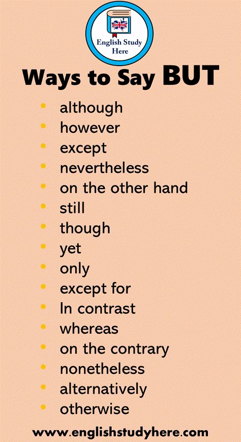 +15 Ways to Say BUT in English although however except nevertheless on the other hand still though yet only except for In contrast whereas on the contrary nonetheless alternatively otherwise Better Vocabulary English, But Other Words, Improving English Vocabulary, How To Get Better In English, Other Ways To Say Also, But In Other Words, Better English Vocabulary, English Learning Notes, Other Ways To Say But