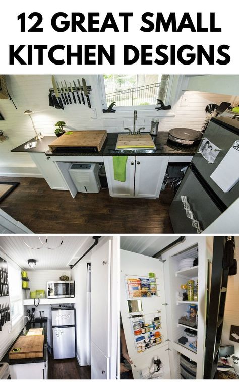 Ideas For Tiny Kitchens, Tiny House Kitchen Shelves, Tiny Home Kitchens Ideas, Tiny Living Kitchen, Tiny House Corner Kitchen, Tiny House Appliances Compact Kitchen, Tiny Kitchen Appliances, Tiny Kitchen With Laundry, Tiny Home Storage Solutions