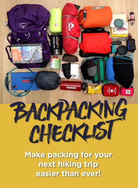 Backpacking Checklist For Overnight Hiking Trips Off Grid Quotes, Hiking List, Survival Checklist, Off Grid Ideas, Backpacking For Beginners, Tent Camping Ideas, Skills List, Backpacking Checklist, Grid Ideas