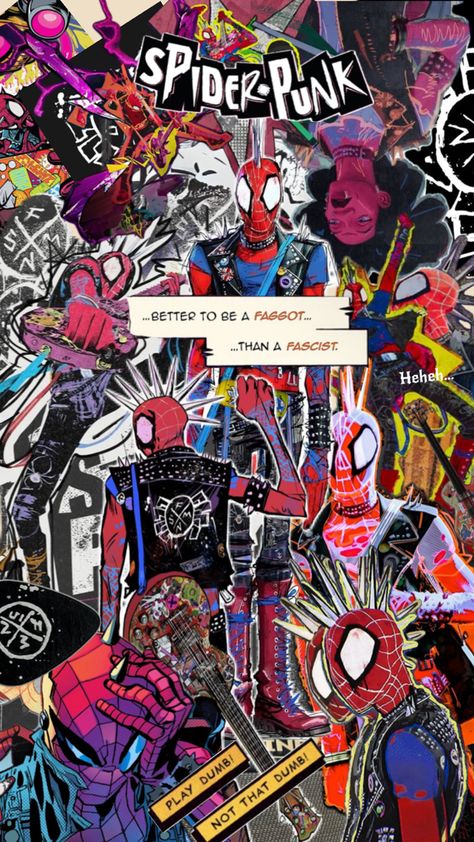 Just a spider punk wallpaper Spider Punk Collage, Punk Collage, Spider Drawing, Punk Wallpaper, Spider Punk, Cute Images For Wallpaper, Collage Wallpaper, Verses Wallpaper, Spiderman Art